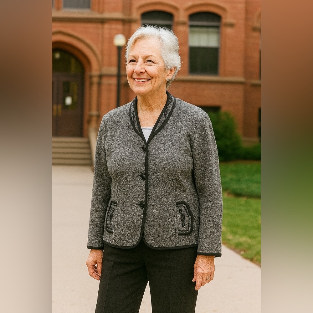 Chic Gray Pendleton Coat 100% Wool With Black Emb… - image 1
